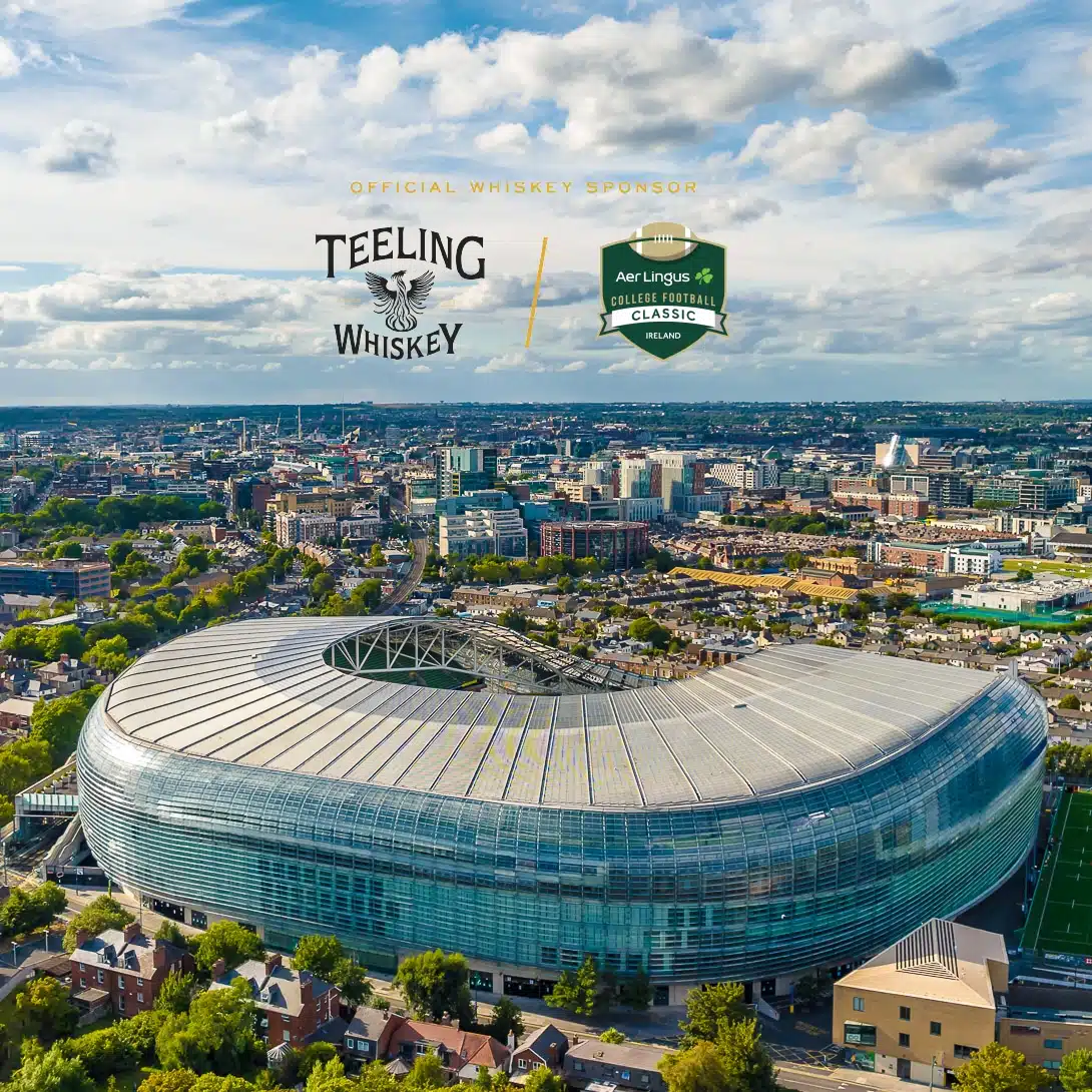 Avuva Stadium Dublin with Teeling Whiskey ALCFC Logo