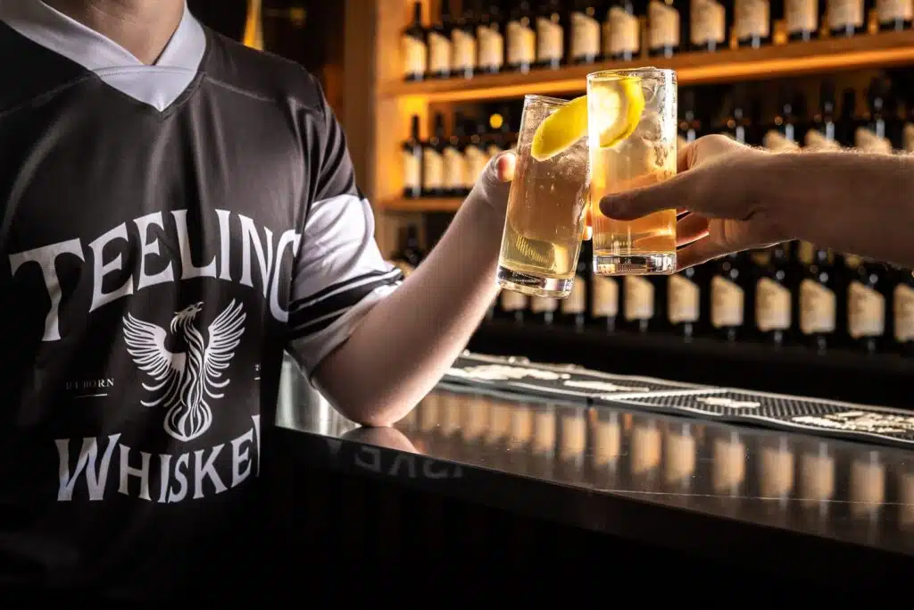 Teeling Dublin Mule toast with a teeling limited edition american football jersey